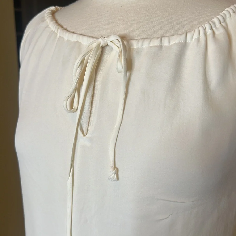 Tory Burch Christy Boat Neck, Lace Inset Long Sleeve Silk Blouse Small